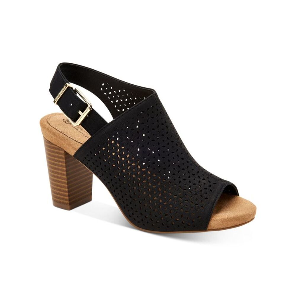 GIANI BERNINI Womens Black Perforations Sling Strap Jabril Almond Shootie 6 M